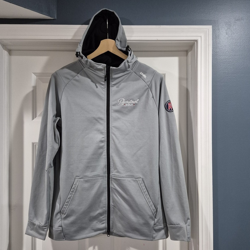 UNRL Barstool Sports Hoodie Mens Medium Gray Crossover Full Zip Performance